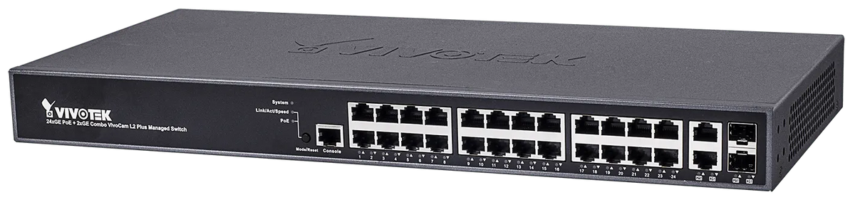VIVOTEK Managed 24x GE PoE; 2x Combo SFP Switch; 370W