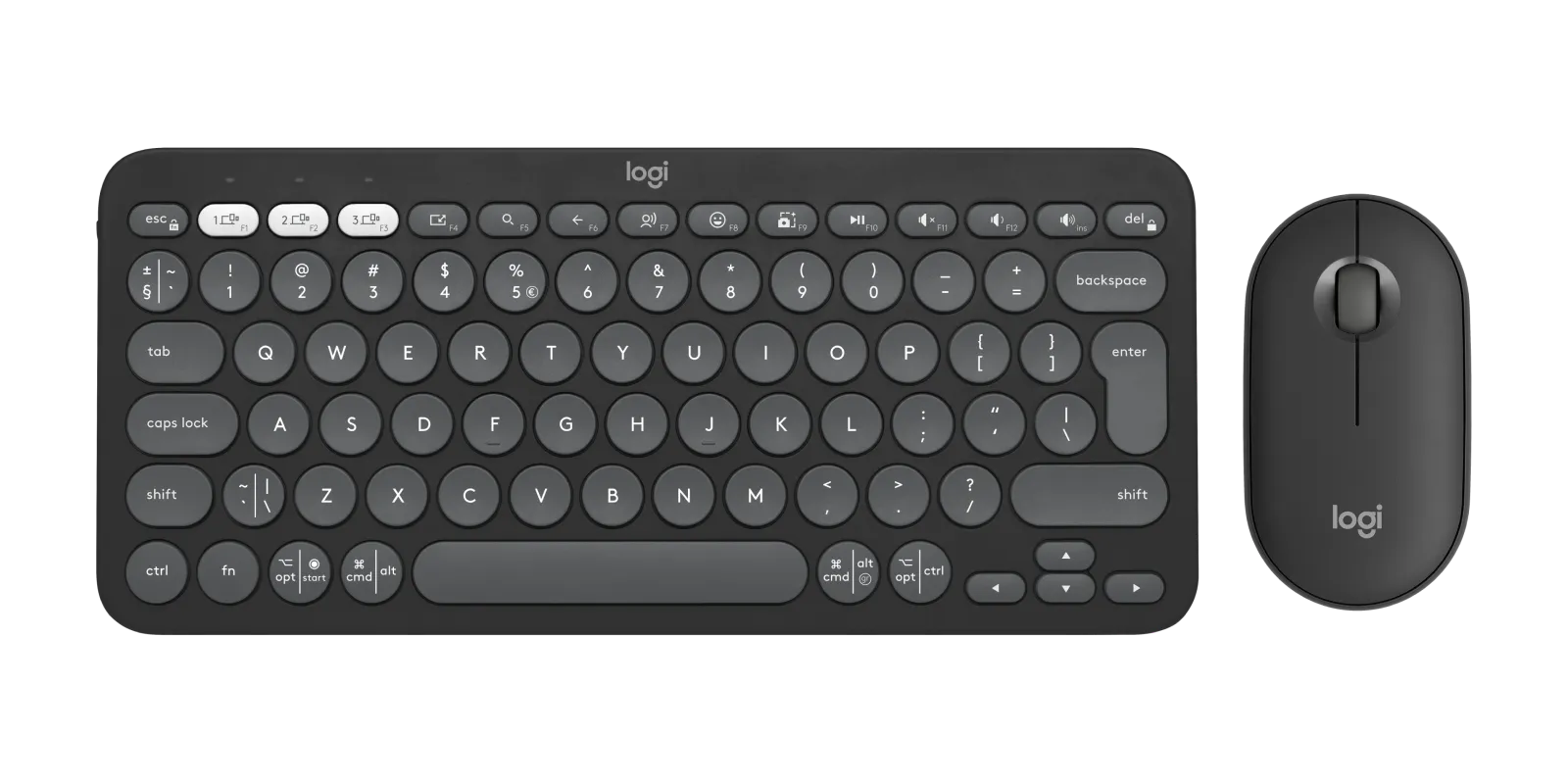 Logitech 920-012239, Wireless, RF Wireless + Bluetooth, Scissor key switch, QWERTY, Graphite, Mouse included