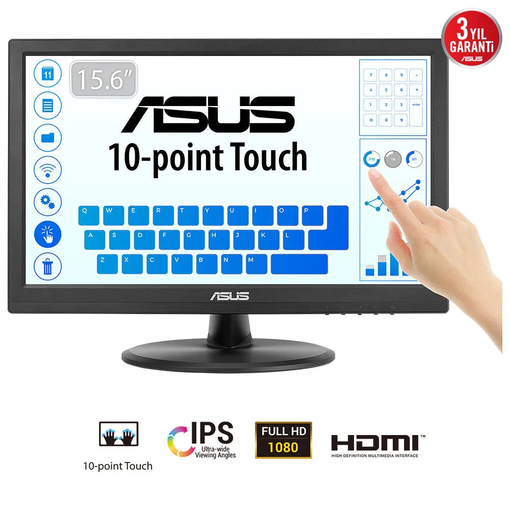 ASUS VT169HE|Touch|15.6''|FHD|PSS|60Hz|AR16:9|5ms - GTG|220 NITS|1000:1|VA (H170/V170)-|1XVGA|1xHDMI|Vesa WM|