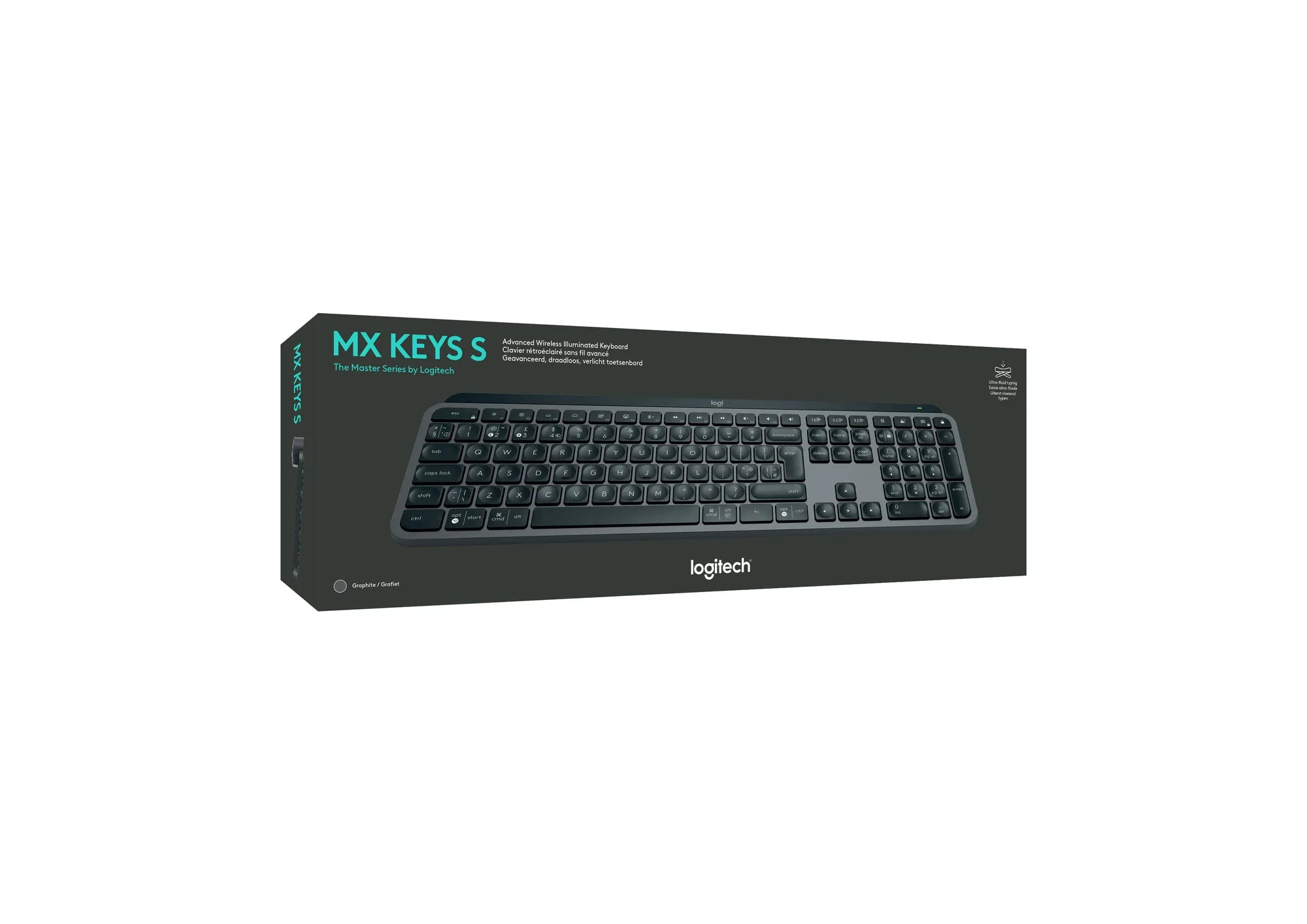 Logitech MX Keys S, Full-size (100%), RF Wireless + Bluetooth, Scissor key switch, QWERTY, LED, Graphite