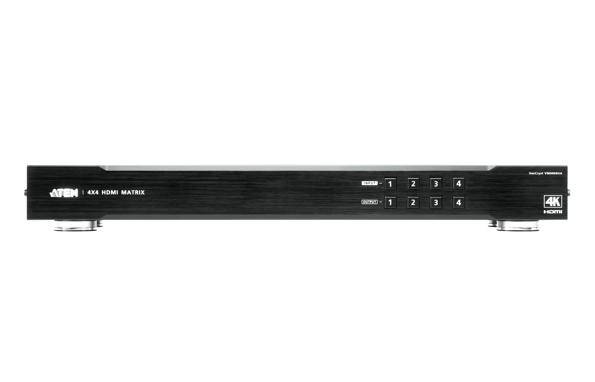 ATEN VM0404HA, HDMI, 4 x HDMI Type A Female (Black), 4 x HDMI Type A Female (Black), Metal, Black, 60 Hz