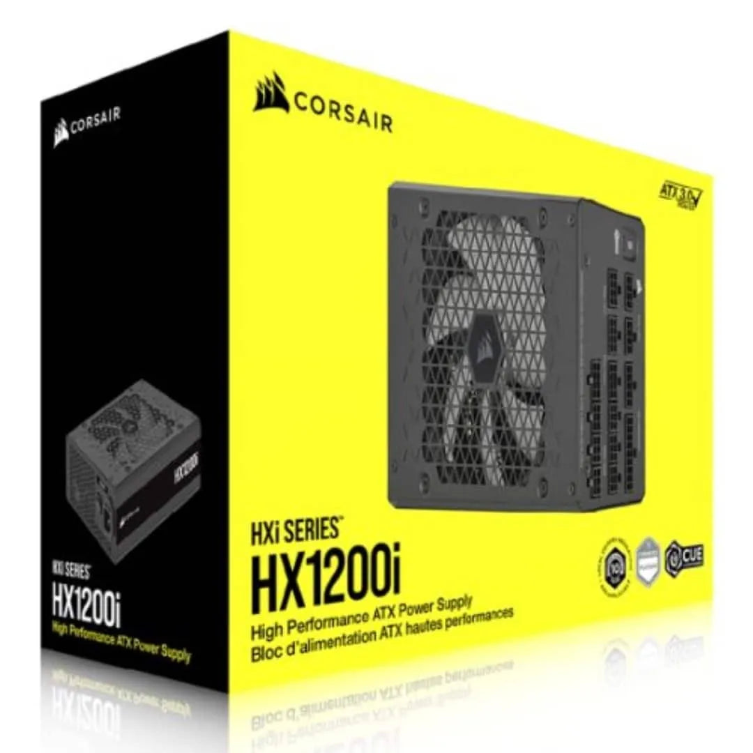 Corsair HX1200i — 1200 Watt 80 PLUS® Platinum; 10yr Warranty;ATX(1);EPS (3);PCI-E (4);4-Pin Peripheral (8);SATA (8);12VHPWR (1)