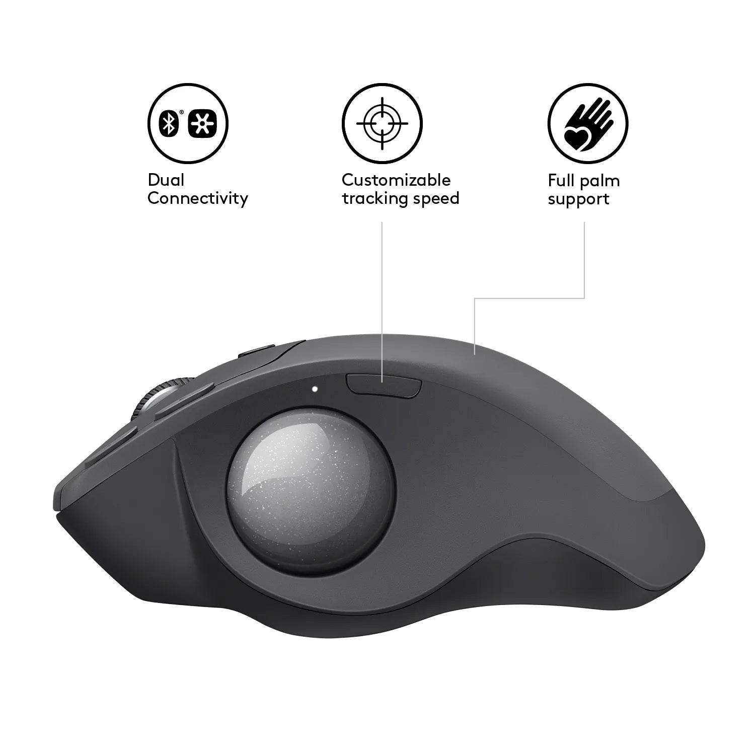 Logitech MX Ergo, Right-hand, Trackball, RF Wireless+Bluetooth, 440 DPI, Black