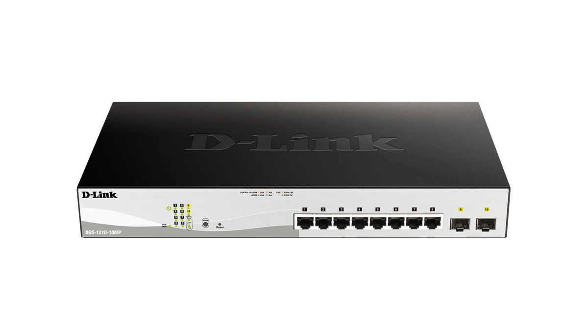 D-LINK 8-ports 10/100/1000Base-T PoE Smart Switch plus 2 SFP ports - 130W PoE budget