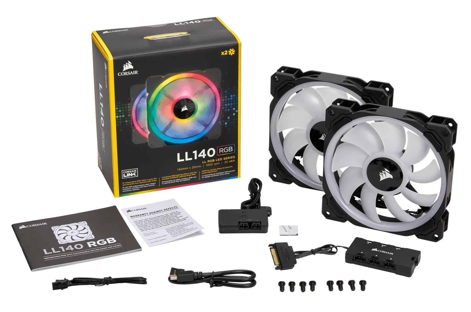 Corsair LL140 RGB, Fan, 14 cm, 600 RPM, 1300 RPM, 25 dB, 51.5 cfm
