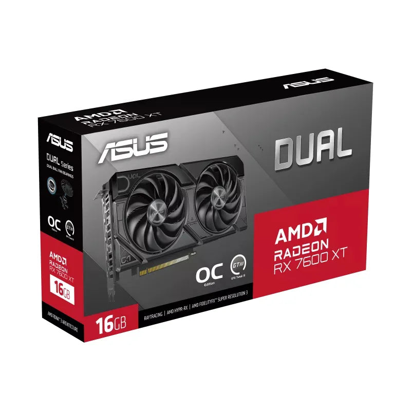 ASUS Dual -RX7600XT-O16G, Radeon RX 7600 XT, 16 GB, GDDR6, 128 bit, 7680 x 4320 pixels, PCI Express 4.0