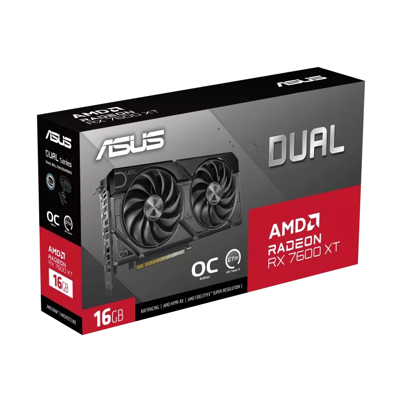 ASUS Dual -RX7600XT-O16G, Radeon RX 7600 XT, 16 GB, GDDR6, 128 bit, 7680 x 4320 pixels, PCI Express 4.0