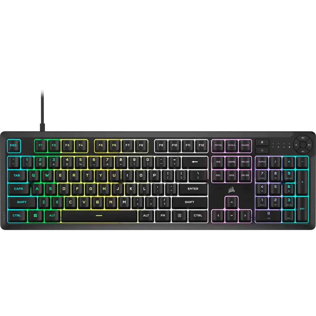 Corsair K55 CORE RGB, Wired, USB, Mechanical, QWERTY, RGB LED, Black