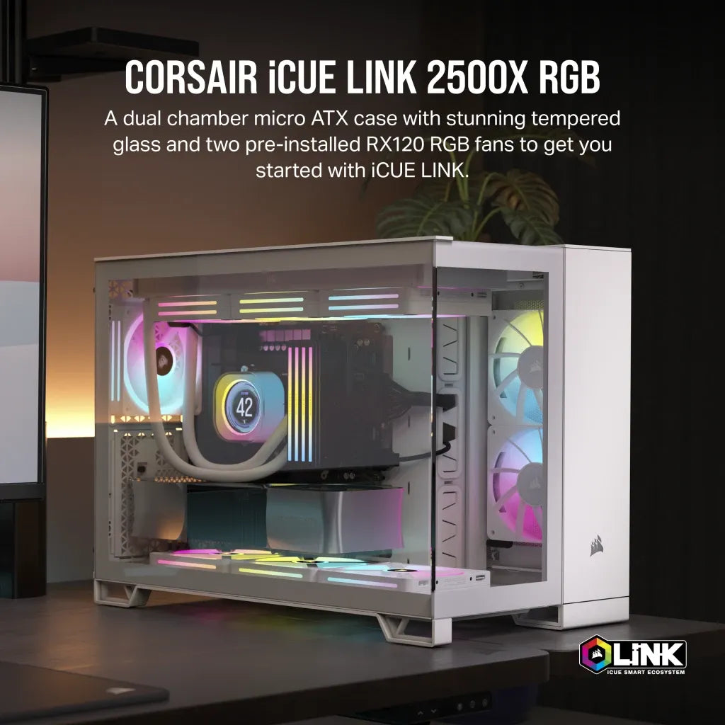 Corsair 2500X RGB, Micro Tower, PC, White, ATX, 120,140,240,280,360 mm, 304 mm