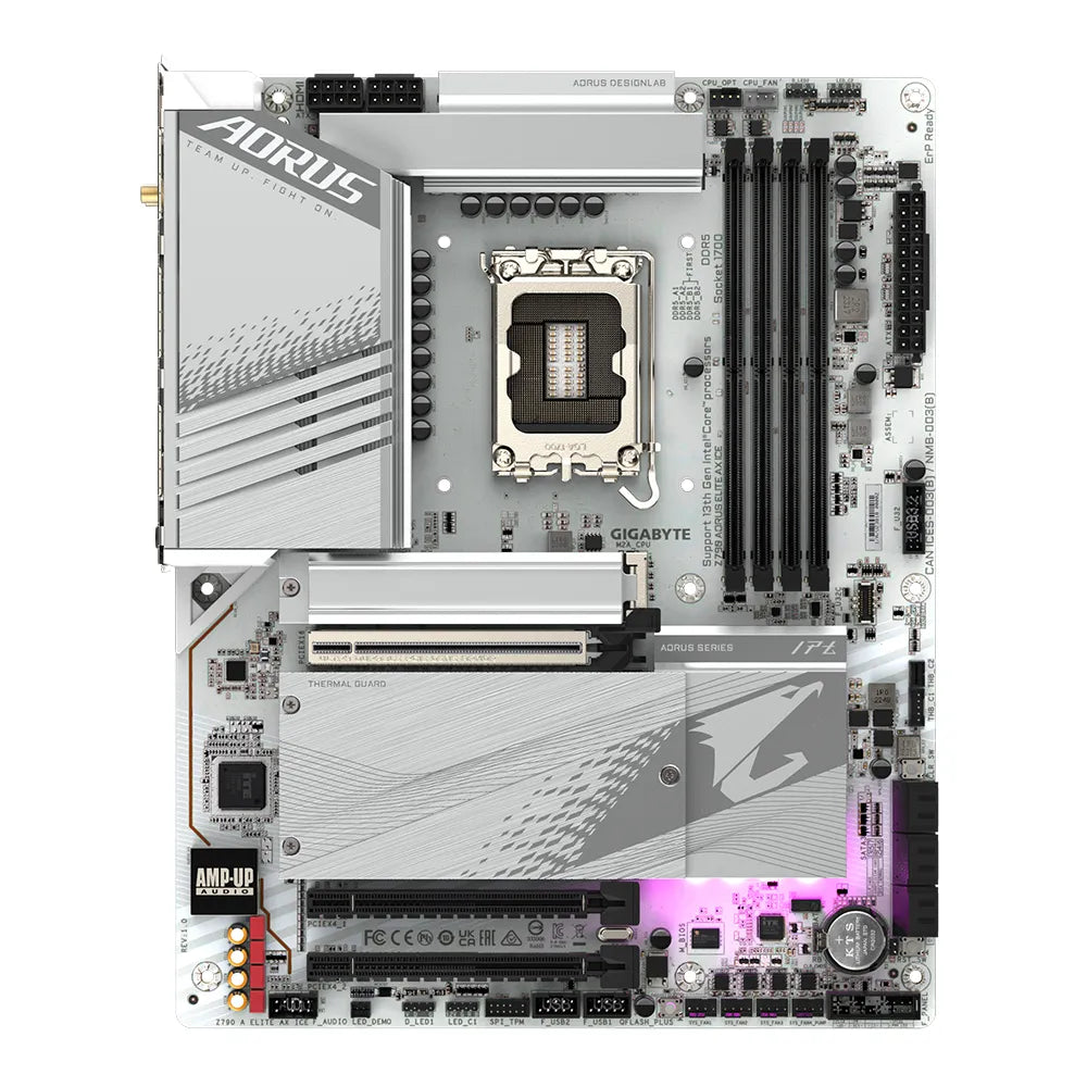 Gigabyte Z790 AORUS ELITE AX ICE Motherboard - Supports Intel Core 13th CPUs, 16+1+2 Phases Digital VRM, up to 7600MHz DDR5, 4xPCIe 4.0 M.2, Wi-Fi 6E, 2.5GbE LAN , USB 3.2 Gen 2, Intel, LGA 1700, Intel® Celeron®, Intel® Core™ i3, Intel® Core™ i5, Intel® Core™ i7, Intel® Core™ i9,..., LGA 1700, 192 GB, DDR5-SDRAM