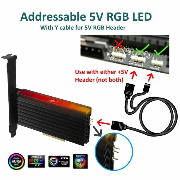 Vantec UGT-M2PC12-RGB, PCIe, M.2, Black, 0.5 m, Windows 10, Windows 7, Windows 8, Windows 8.1, 120 mm