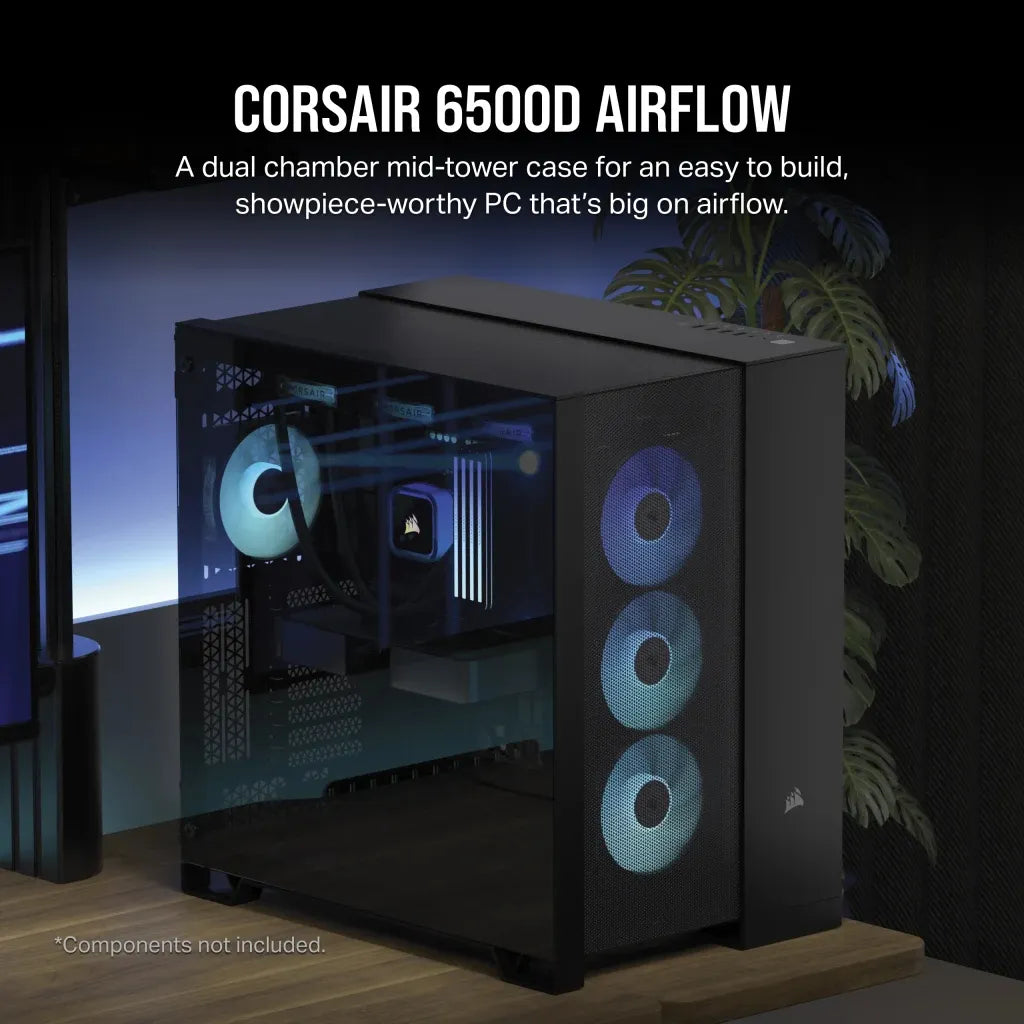 Corsair 6500D AIRFLOW, Midi Tower, PC, Black, ATX, 19 cm, 40 cm