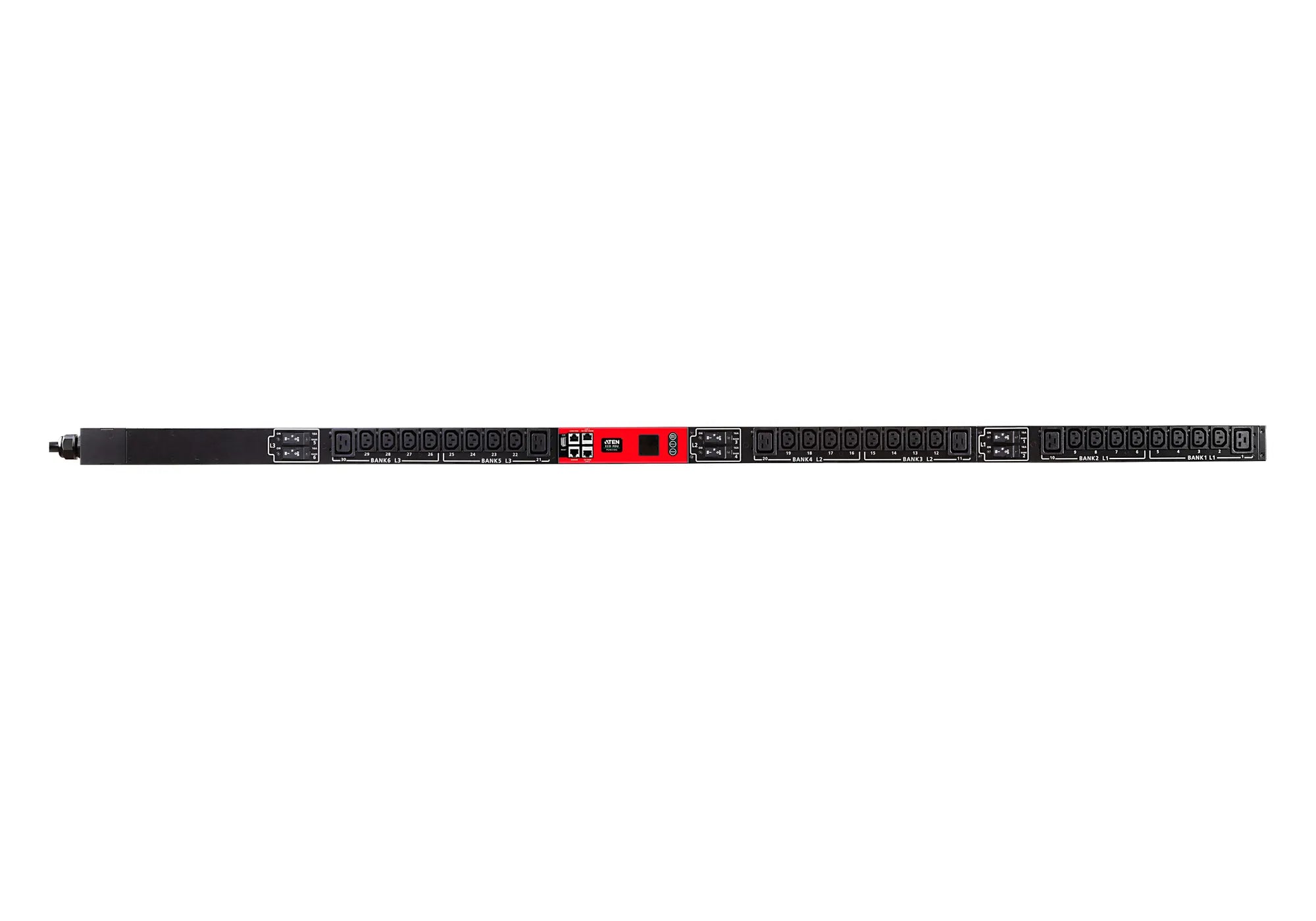 ATEN 30A/32A 30-Outlet 3-Phase Switched eco PDU, Metered, Switched, 0U, Three-phase, Black, LCD, 30 AC outlet(s)