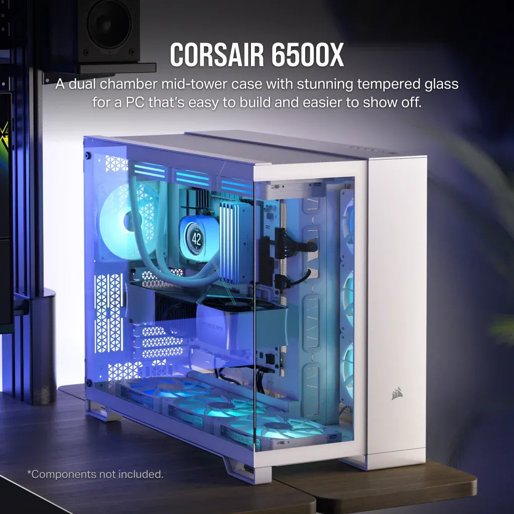 Corsair 6500X, Midi Tower, PC, White, ATX, Plastic, Steel, Tempered glass, 19 cm