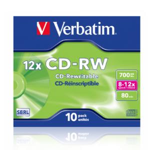 Verbatim 12x CD-RW, 700MB, 80min, Jewel Case, (10 Pack)