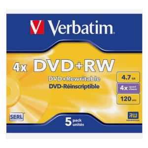 Verbatim 4x DVD+RW, 4.7GB, 120min, 5-pack