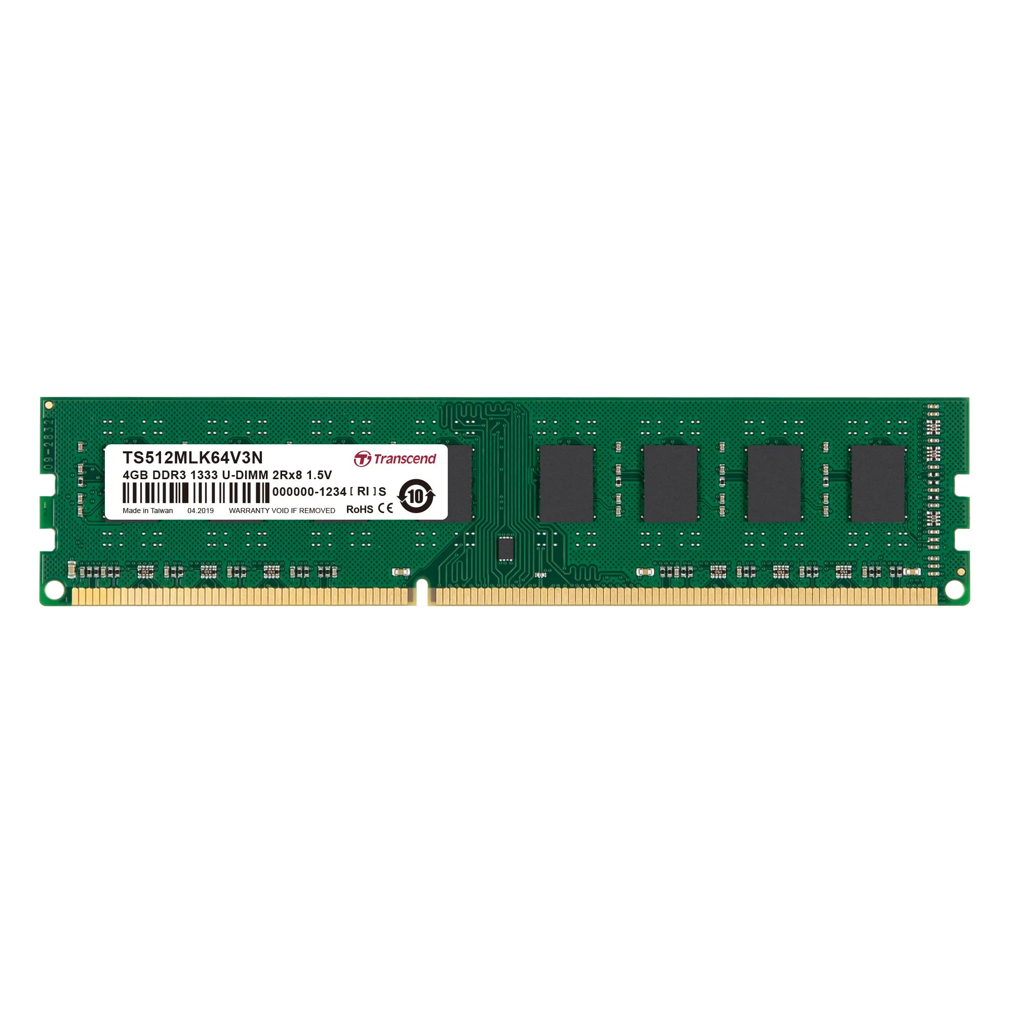 Transcend DDR3-1333 U-DIMM 4GB, 4 GB, 2 x 8 GB, DDR3, 1333 MHz, 240-pin DIMM