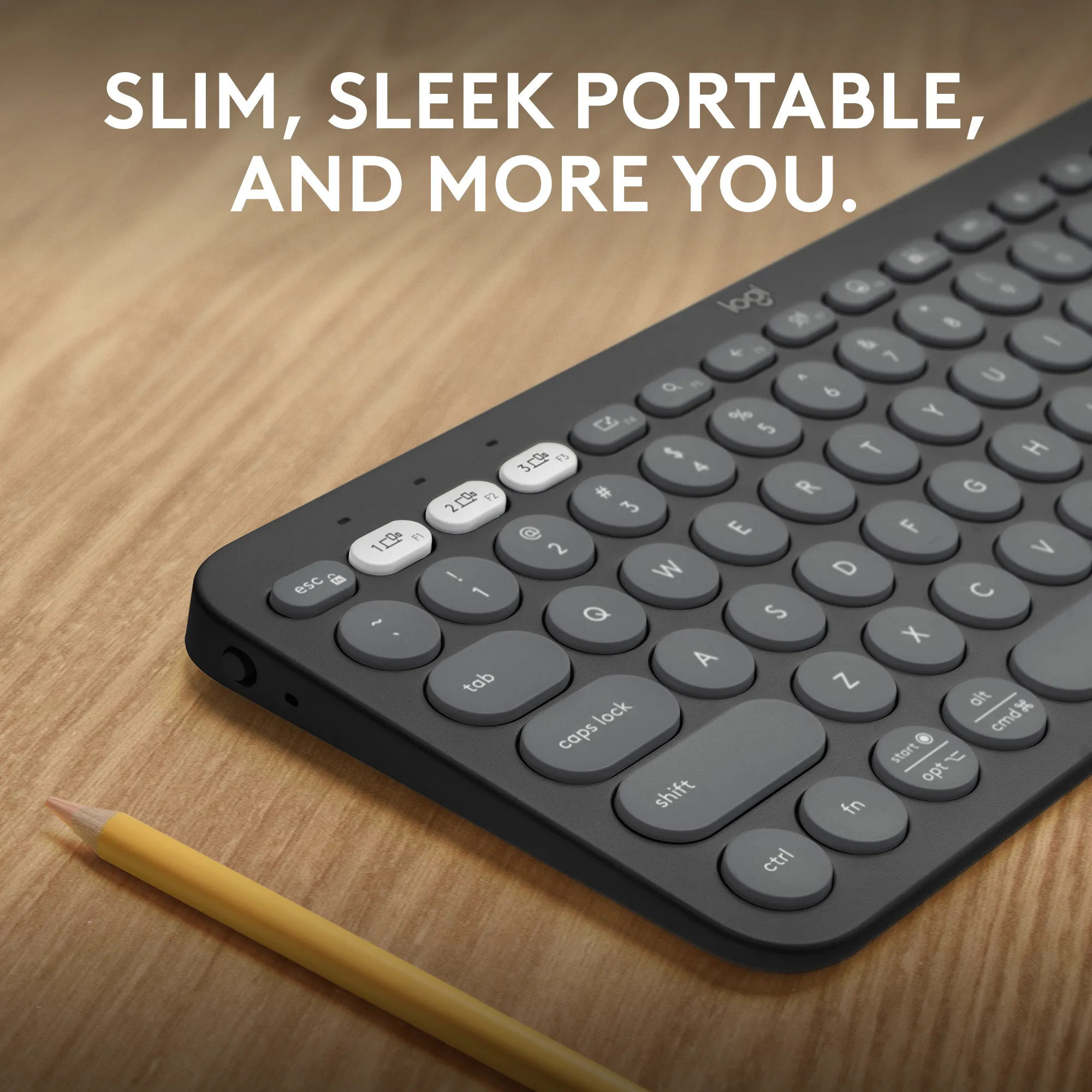 Logitech Pebble Keys 2 K380s, Mini, Wireless, RF Wireless + Bluetooth, Scissor key switch, QWERTY, Graphite