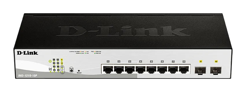 D-Link DGS-1210-10P, Managed, L2, Gigabit Ethernet (10/100/1000), Power over Ethernet (PoE), Rack mounting, 1U