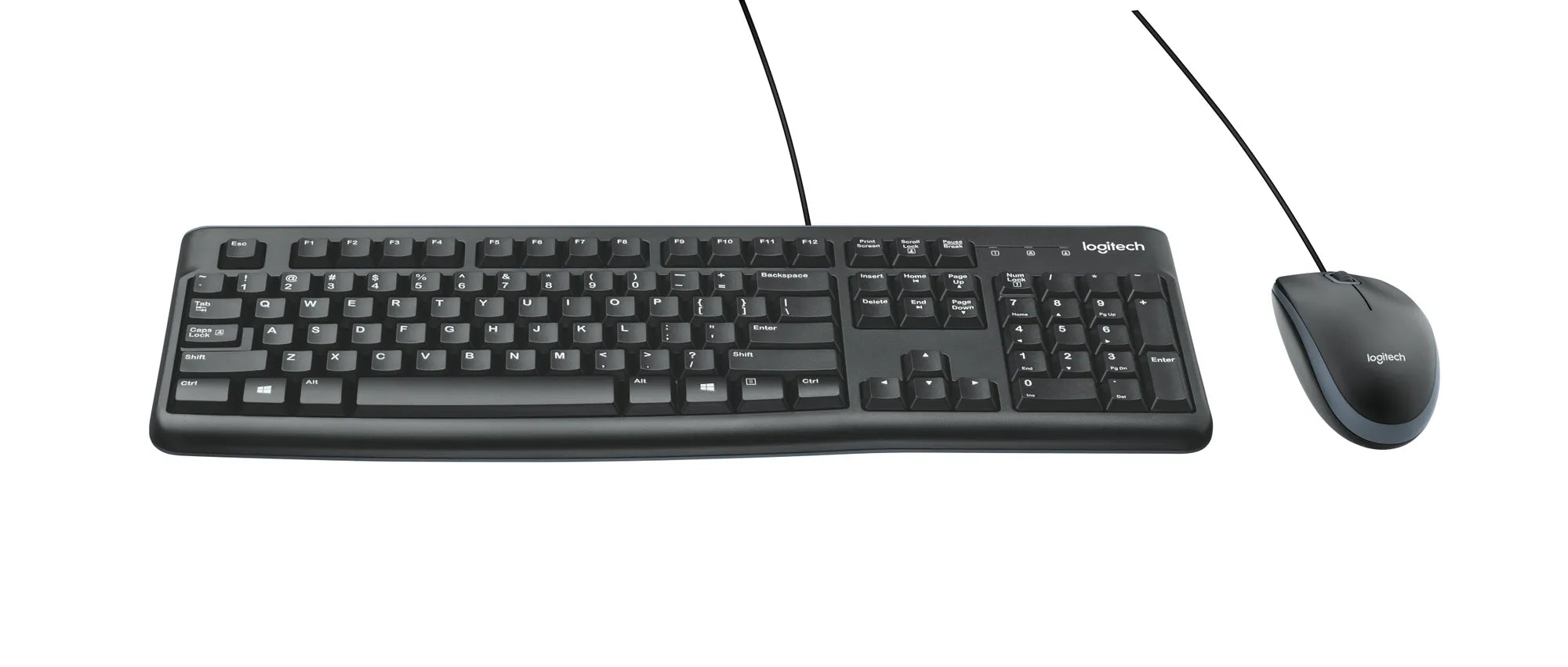 Logitech Desktop MK120, Standard, Wired, USB, QWERTY, Black, Mouse included