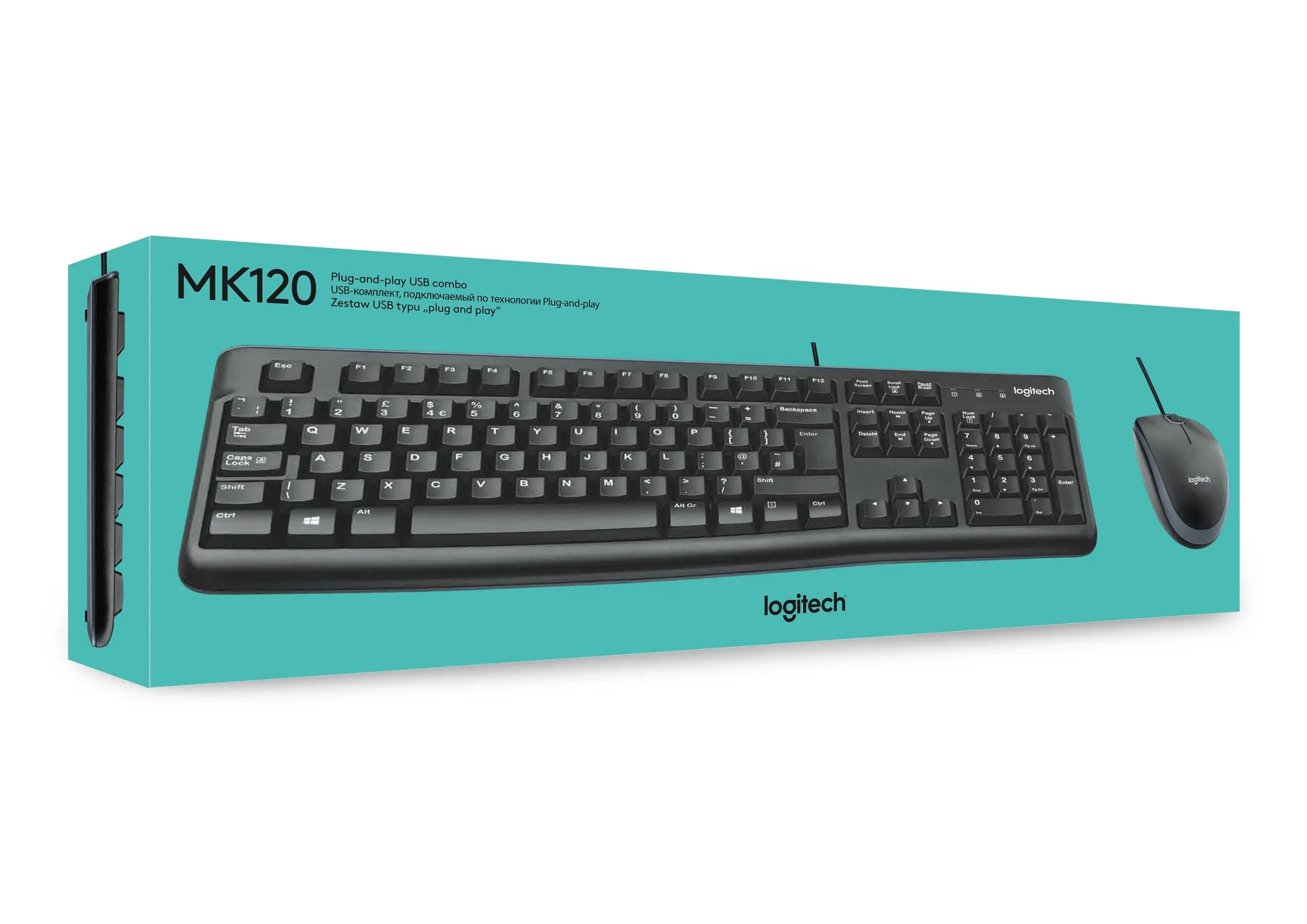 Logitech Desktop MK120, Standard, Wired, USB, QWERTY, Black, Mouse included