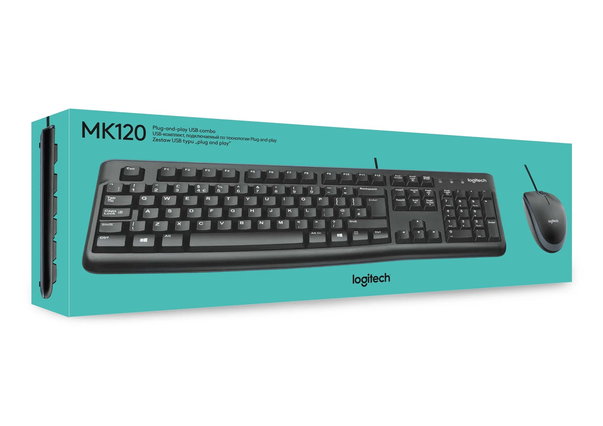 Logitech Desktop MK120, Full-size (100%), Wired, USB, QWERTY, Black, Mouse included