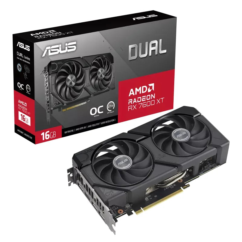 ASUS Dual -RX7600XT-O16G, Radeon RX 7600 XT, 16 GB, GDDR6, 128 bit, 7680 x 4320 pixels, PCI Express 4.0