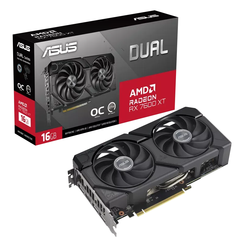 ASUS Dual -RX7600XT-O16G, Radeon RX 7600 XT, 16 GB, GDDR6, 128 bit, 7680 x 4320 pixels, PCI Express 4.0