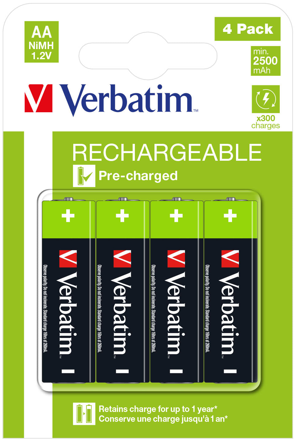 Verbatim AA Rechargeable Batteries (2500 Series) 4 Pack