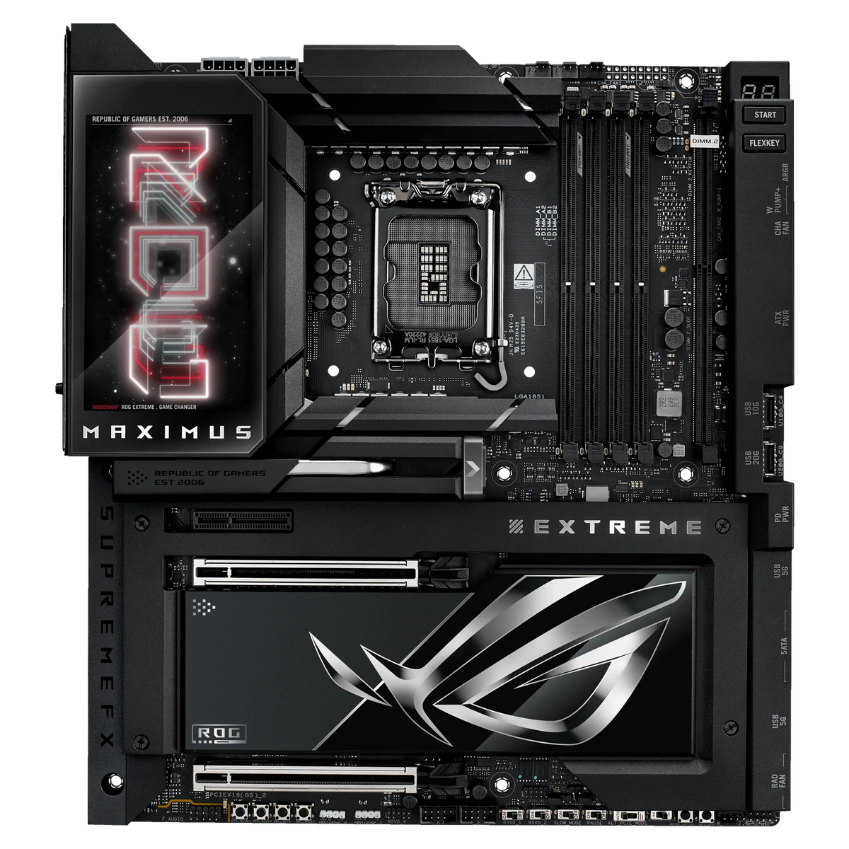 ASUS Motherboard/LGA1851/DDR5/4xDIMM/Max.256GB/1xHDMI/2xType-C/2xPCIe5x16/1xPCIe4x4/6xM.2/4xSATA/RAID/WiFi 7/LCD Display/E-ATX
