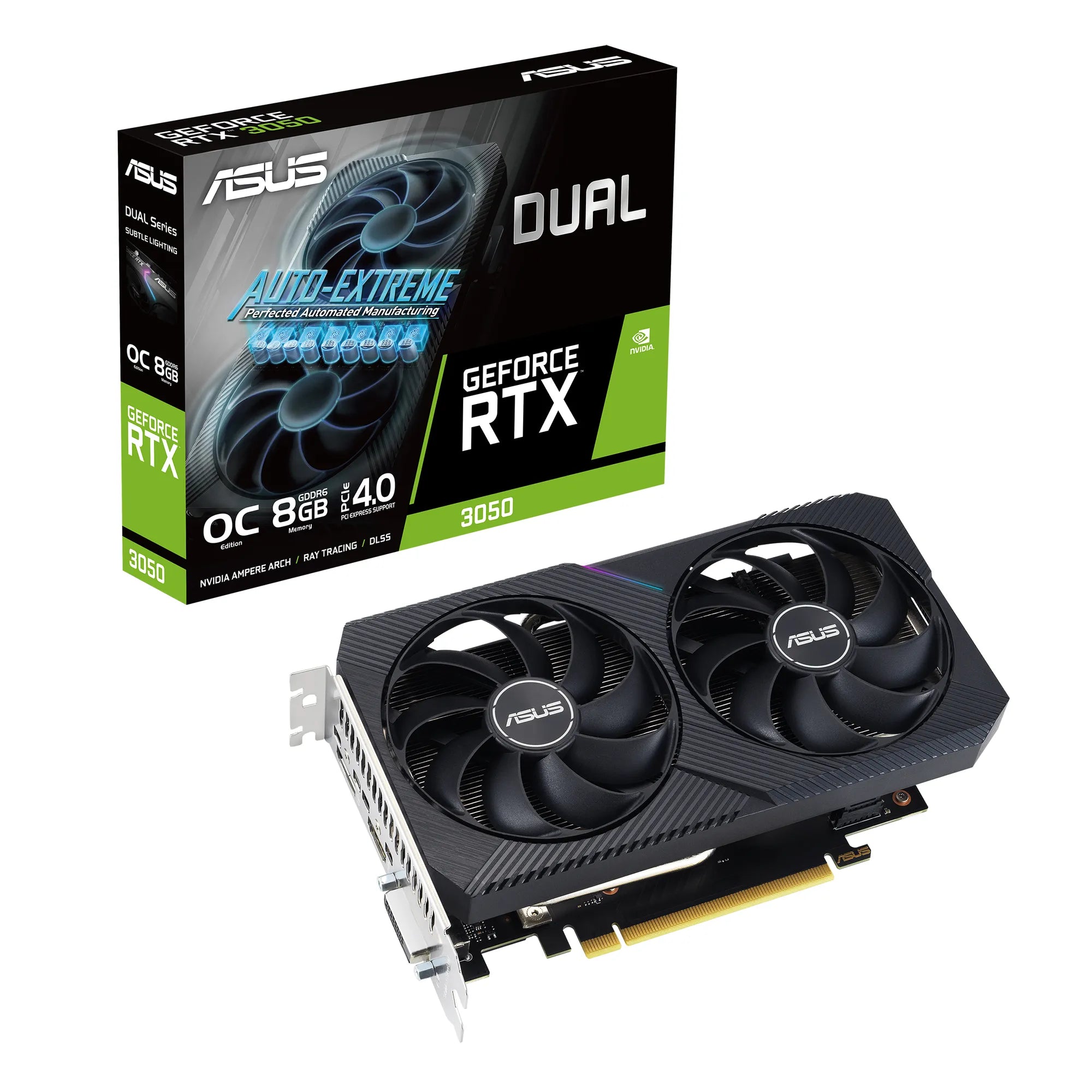 ASUS Dual -RTX3050-O8G-V2, GeForce RTX 3050, 8 GB, GDDR6, 128 bit, 7680 x 4320 pixels, PCI Express 4.0