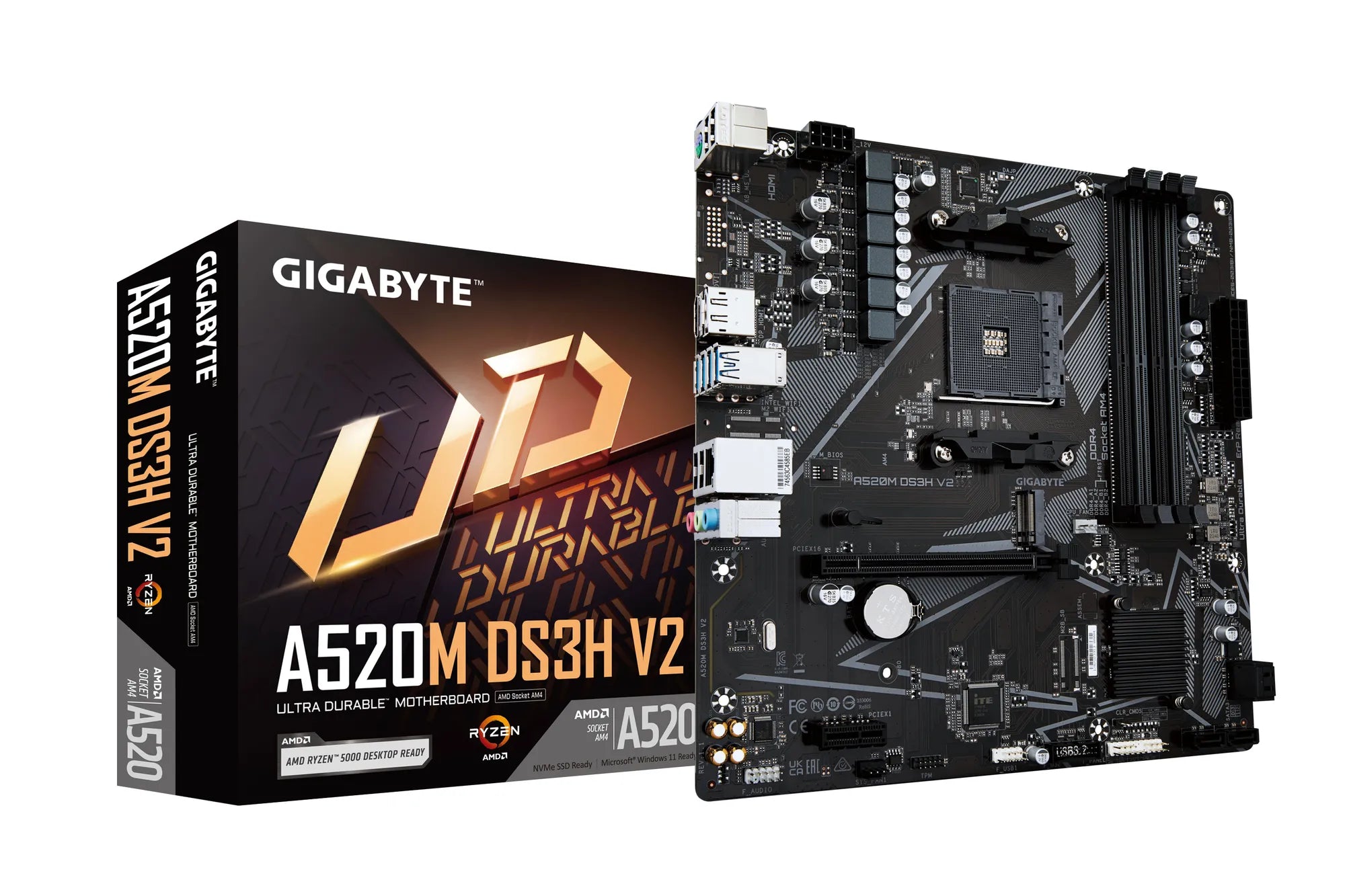 Gigabyte A520M DS3H V2 Motherboard - Supports AMD Ryzen 5000 Series AM4 CPUs, up to 4733MHz DDR4 (OC), PCIe 3.0 x16, GbE LAN, USB 3.2 Gen 1, AMD, Socket AM4, 3rd Generation AMD Ryzen™ 3, 3rd Generation AMD Ryzen 5, 3rd Generation AMD Ryzen™ 7, 3rd..., Socket AM4, 128 GB, DDR4-SDRAM