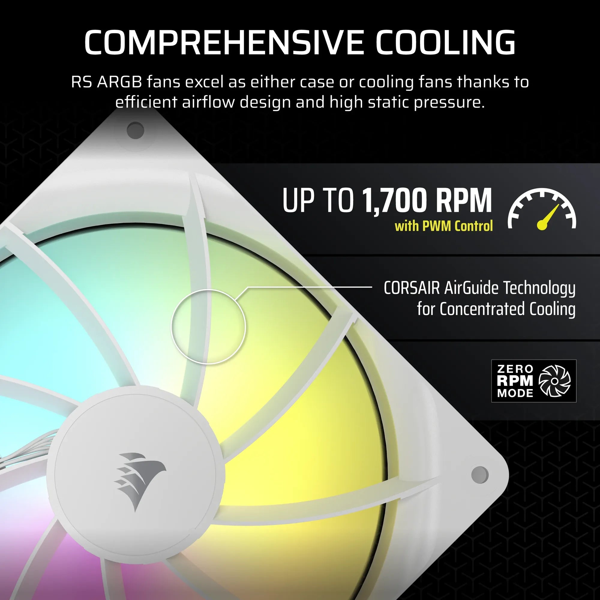 Corsair RS140 ARGB, Fan, 14 cm, 330 RPM, 1700 RPM, 36 dB, 95.5 cfm