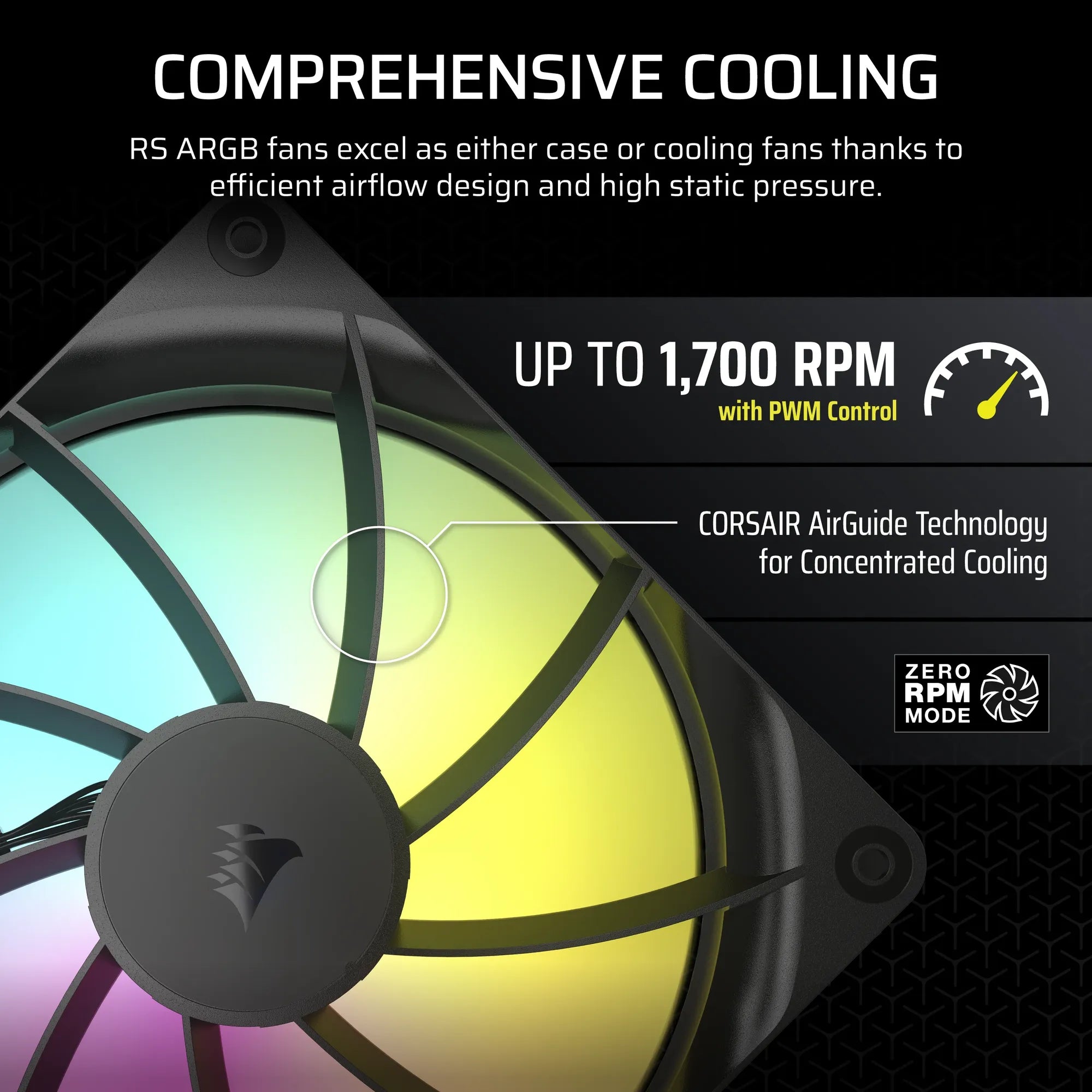 Corsair RS140 ARGB, Fan, 14 cm, 330 RPM, 1700 RPM, 36 dB, 95.5 cfm