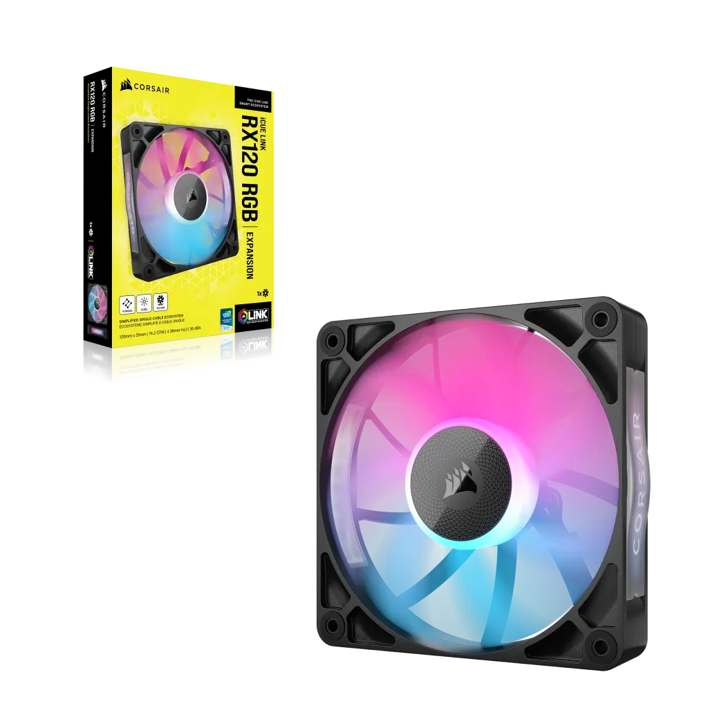 Corsair iCUE LINK RX120 RGB, Fan, 12 cm, 400 RPM, 2100 RPM, 36 dB, 73.5 cfm