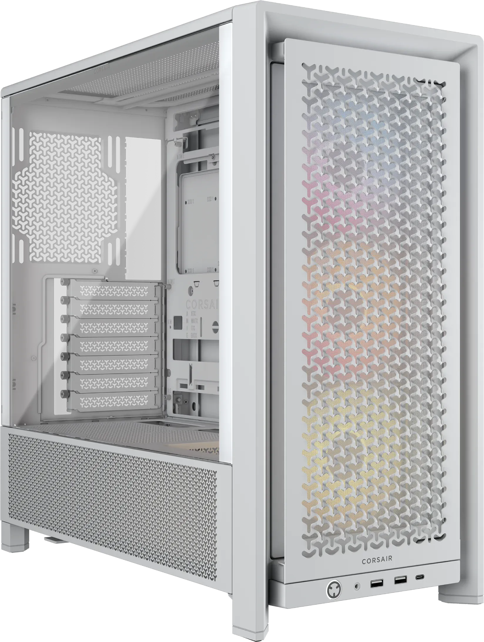 Corsair FRAME 4000D RS ARGB, Midi Tower, PC, White, ATX, EATX, micro ATX, Mini-ITX, Plastic, Steel, Tempered glass, Gaming