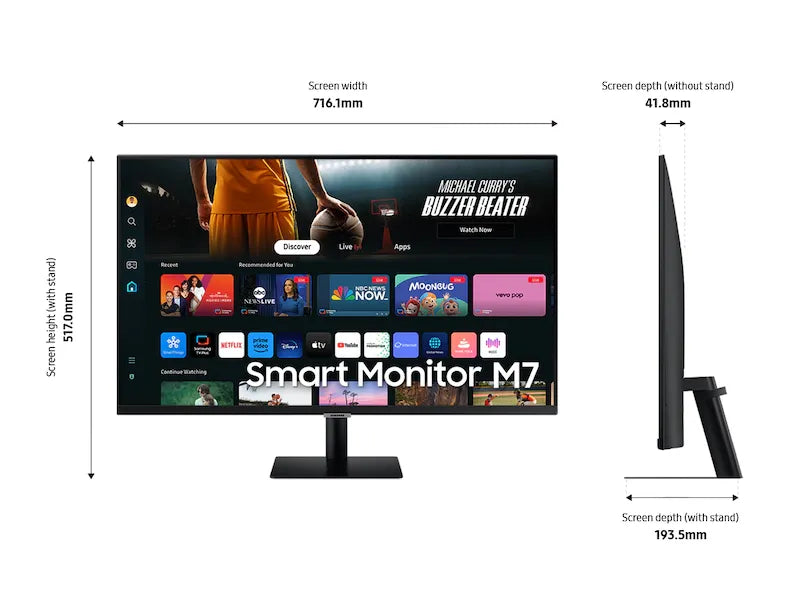 Samsung LS32DM702 32'' UHD Flat Smart Monitor (16:9) - 8ms (GTG); 3000:1 static; 3840 x 2160 resolution; 60Hz; 2 x 5W Speaker; T