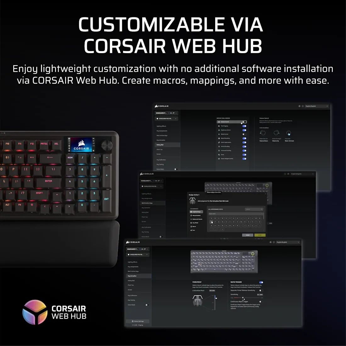Corsair VANGUARD PRO 96% Hall Effect Gaming Keyboard - MGX Hyperdrive magnetic switches - Black.