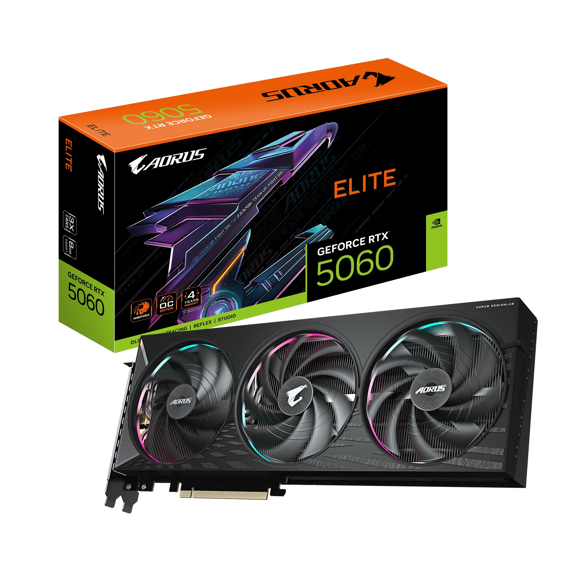 GIGABYTE AORUS GeForce RTX 5060 ELITE 8G Graphics Card - 8GB GDDR7, 128bit, PCI-E 5.0, 2722 MHz Core Clock, 3 x DisplayPort, 1 x HDMI, GV-N5060AORUS E-8GD, GeForce RTX 5060, 8 GB, GDDR7, 128 bit, 7680 x 4320 pixels, PCI Express 5.0