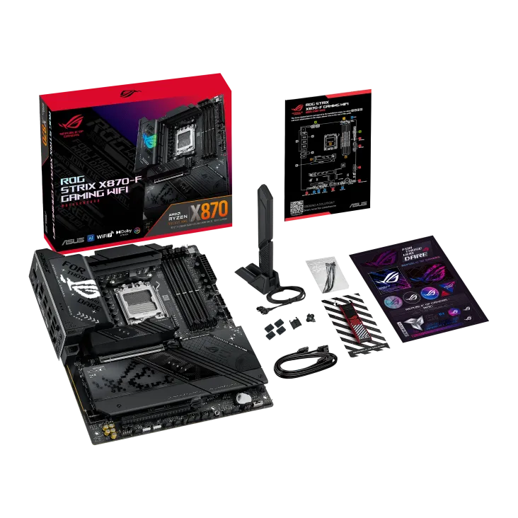 ASUS ROG STRIX X870-F GAMING WIFI, AMD, Socket AM5, AMD Ryzen 7 7th Gen, AMD Ryzen 7 8th Gen, AMD Ryzen 9 7th Gen, AMD Ryzen 9 8th Gen, AMD Ryzen 9..., DDR5-SDRAM, 192 GB, DIMM