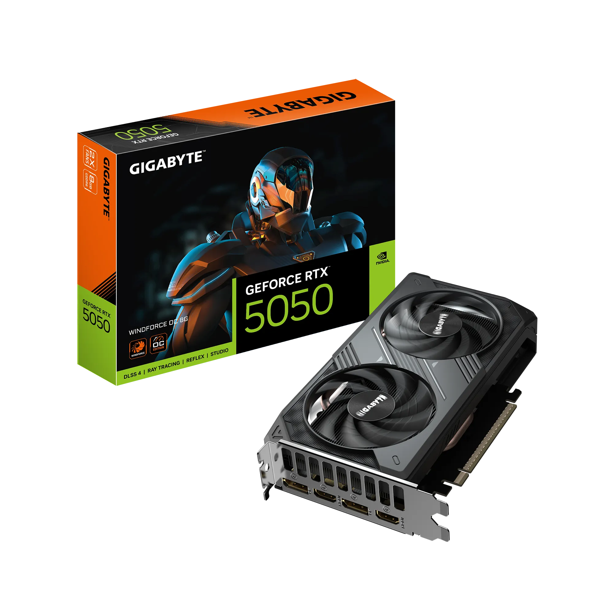 GIGABYTE GeForce RTX 5050 WINDFORCE OC 8G Graphics Card - 8GB GDDR6, 128bit, PCI-E 5.0, 2587MHz Core Clock, 2 x DP, 2 x HDMI, NVIDIA DLSS 4, GV-N5050WF2OC-8GD, GeForce RTX 5050, 8 GB, GDDR6, 128 bit, 7680 x 4320 pixels, PCI Express 5.0