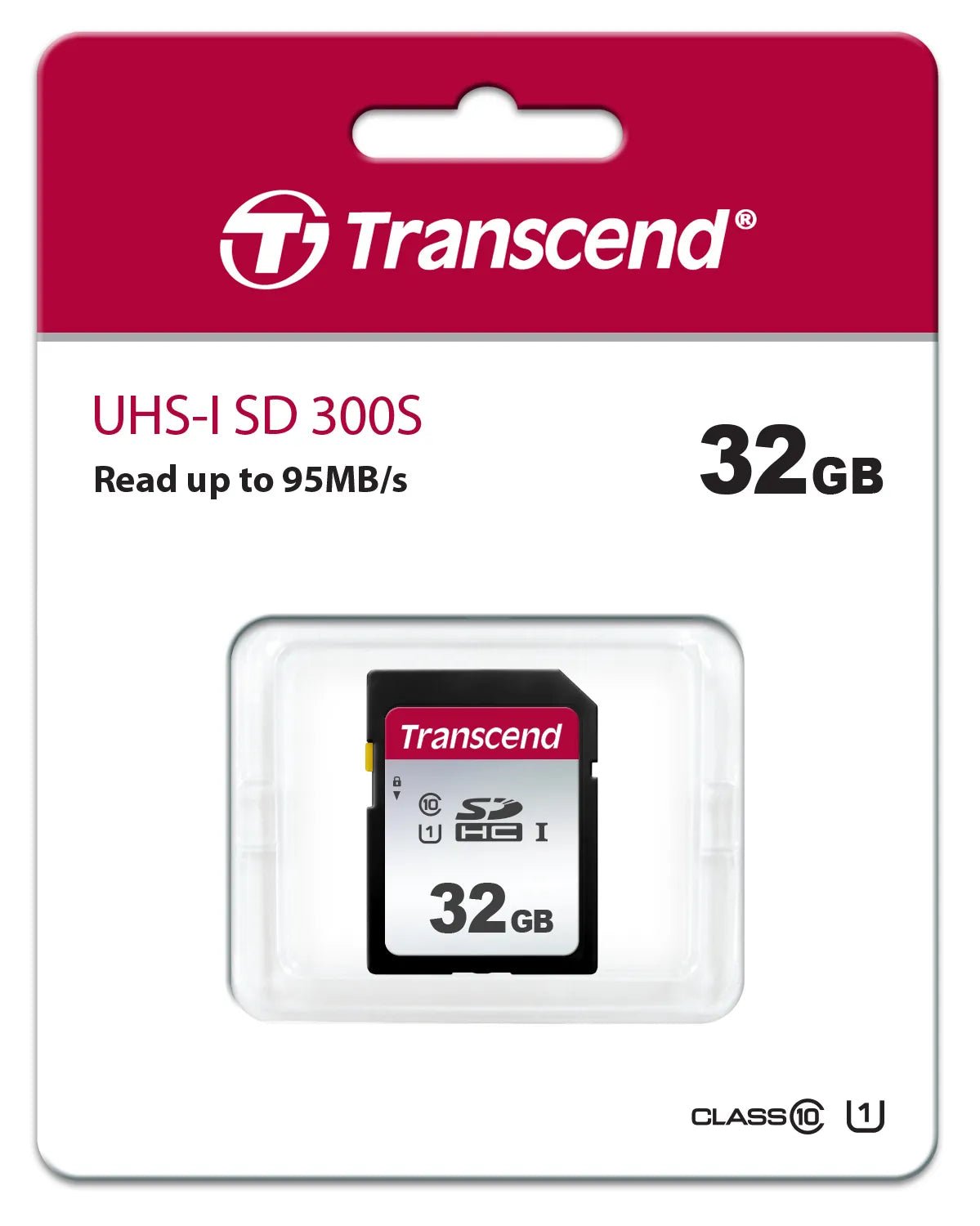 Transcend SDHC 300S 32GB, 32 GB, SDHC, Class 10, NAND, 95 MB/s, 20 MB/s