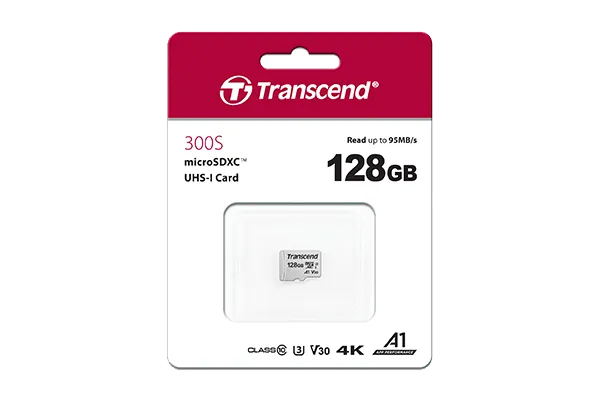 Transcend microSD Card SDXC 300S 128GB with Adapter, 128 GB, MicroSDXC, Class 10, NAND, 95 MB/s, 40 MB/s