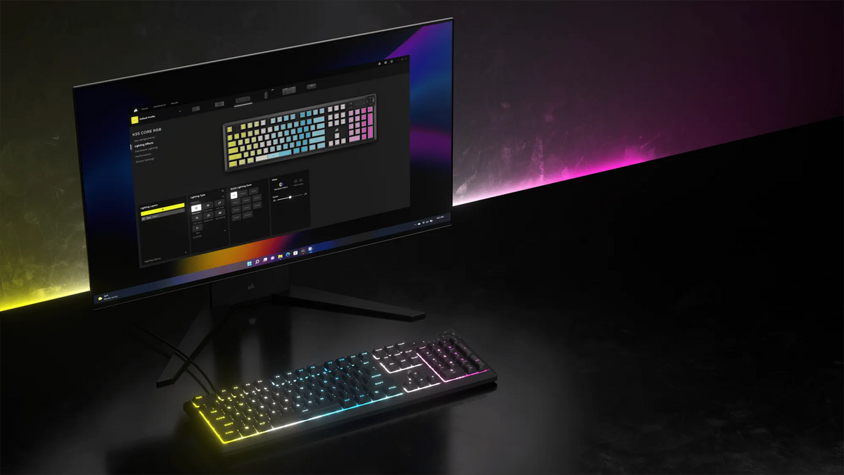 Corsair K55 Core Gaming Keyboard; Backlit Zoned RGB LED; Rubberdome