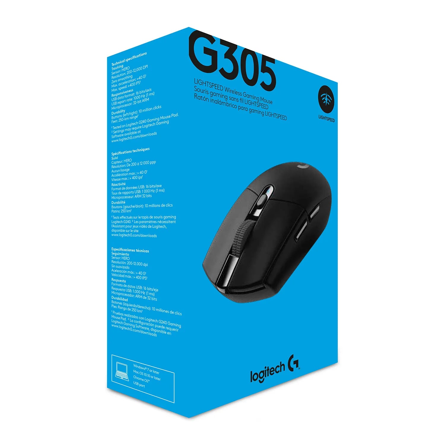 Logitech G G305 LIGHTSPEED Wireless Gaming Mouse, Right-hand, Optical, RF Wireless + Bluetooth, 12000 DPI, 1 ms, Black