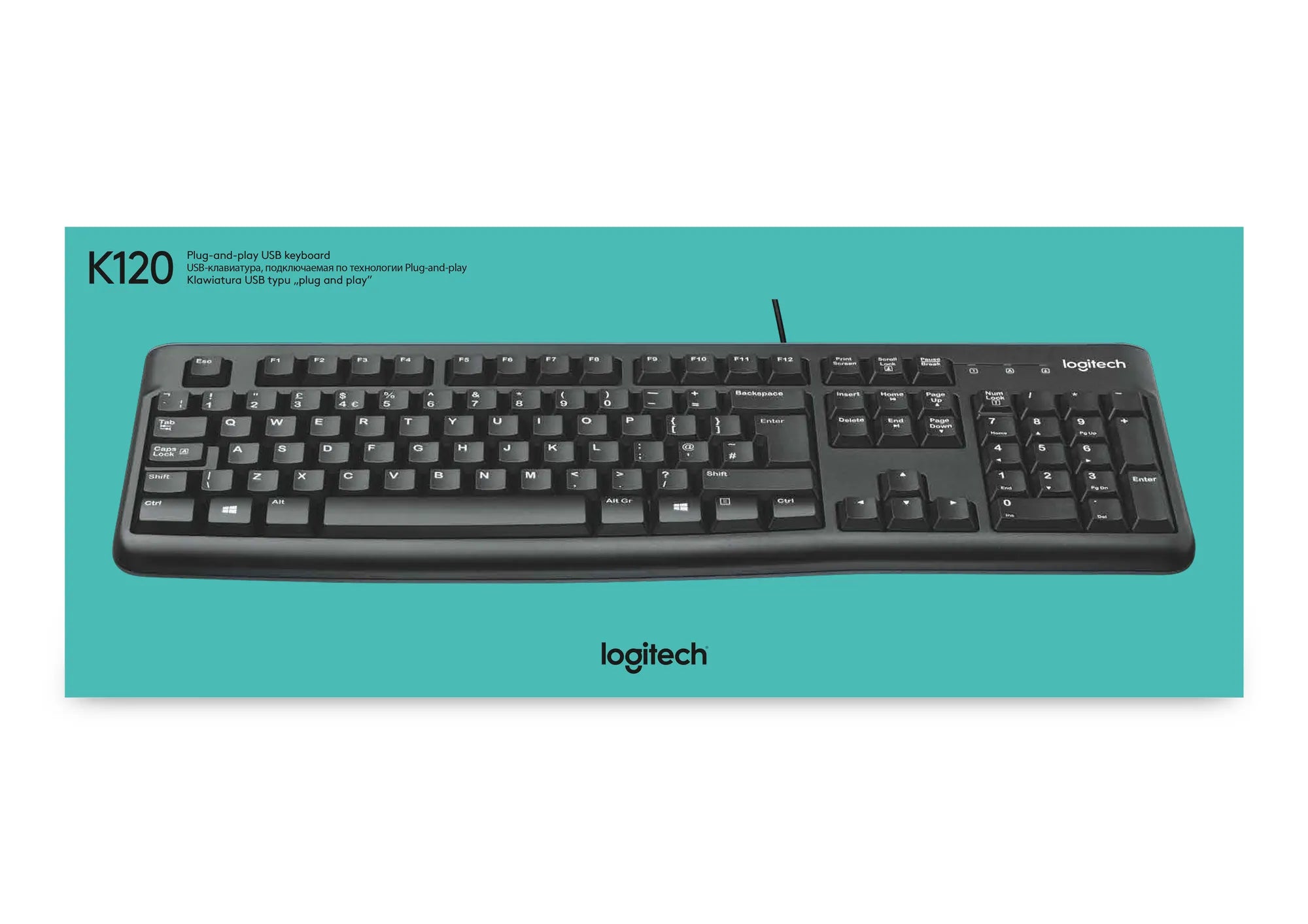 Logitech LGT-K120-US, Standard, Wired, USB, QWERTY, Black