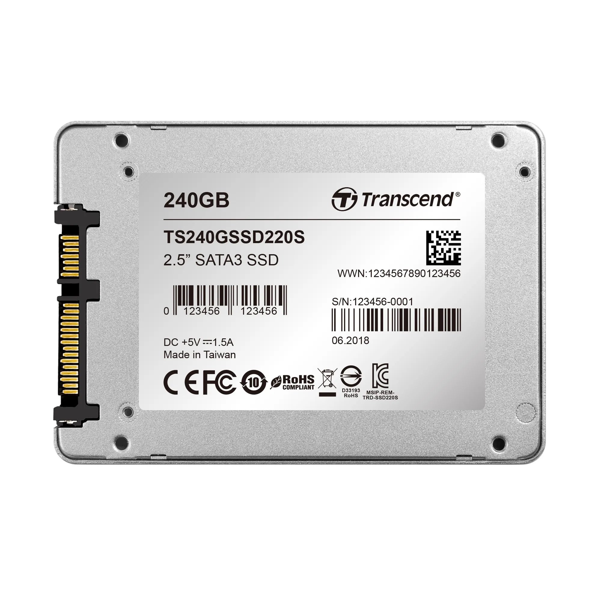 Transcend SATA III 6Gb/s SSD220S 240GB, 240 GB, 2.5", 500 MB/s, 6 Gbit/s