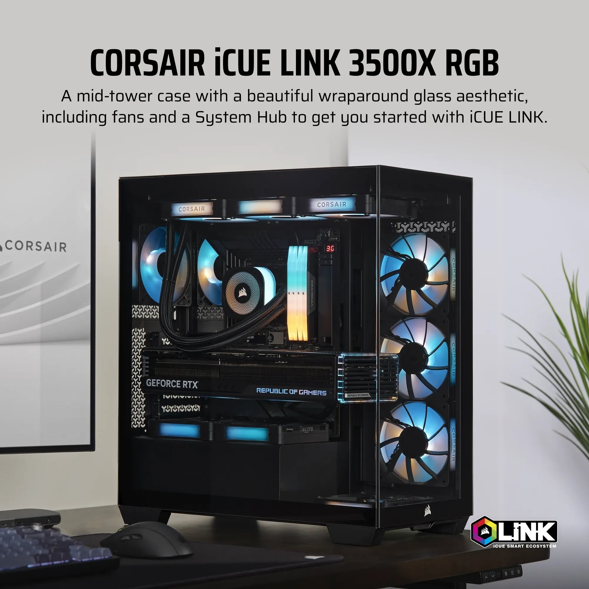 Corsair iCUE LINK 3500X RGB, Midi Tower, PC, Black, EATX, Gaming, Multi