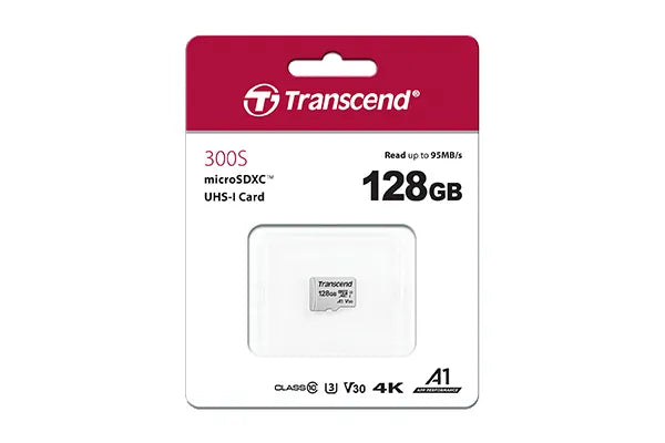 Transcend microSDXC 300S 128GB with adapter, 128 GB, MicroSDXC, Class 10, NAND, 95 MB/s, 45 MB/s