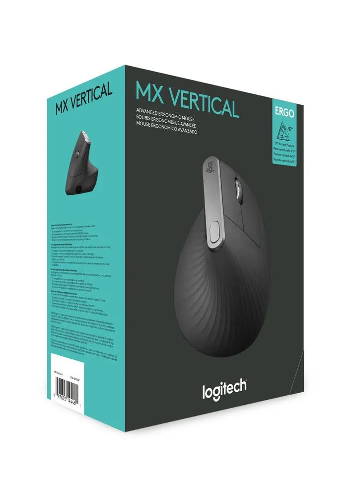 Logitech MX Vertical Advanced Ergonimic, Right-hand, Optical, RF Wireless+Bluetooth, 4000 DPI, Black